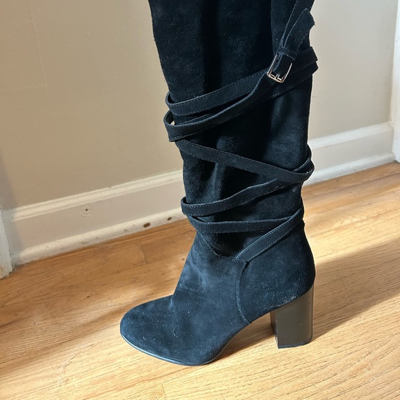 Sam Edelman - LIKE NEW - kayla black suede wrap buckle knee high heeled boots - Picture 6 of 9
